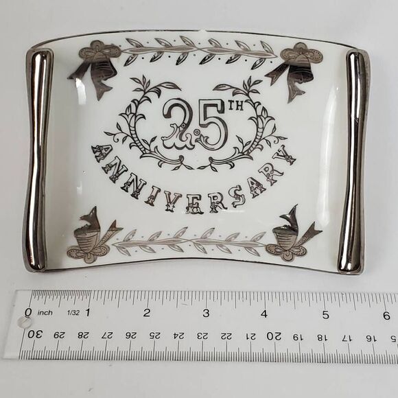 Vintage Lefton Hand-painted 25th Anniversary Plate Wallhanging | Anniversary Gif - Picture 1 of 9